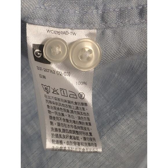 GU Mens natural 100% Flax Button up long sleeve light blue shirt size small - Picture 4 of 6
